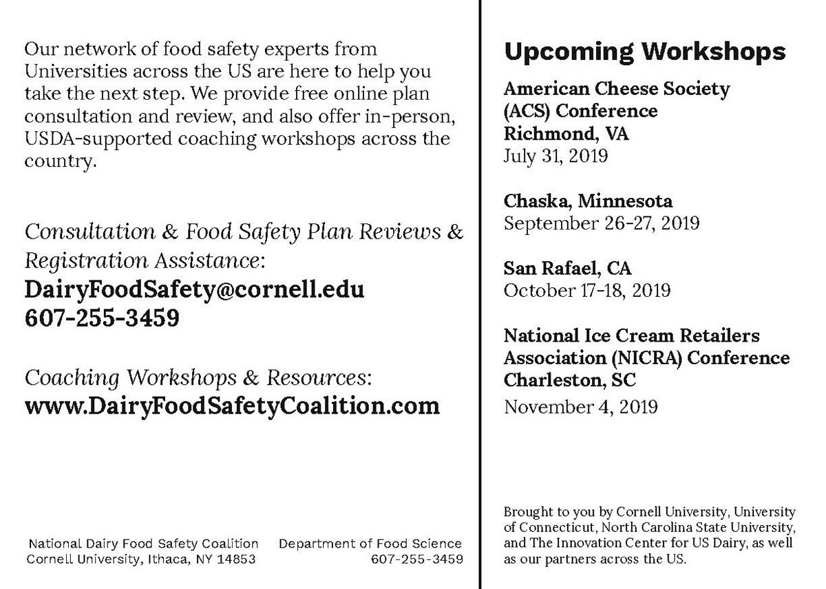 Postcard for National Dairy Food Safety Coalition 2019