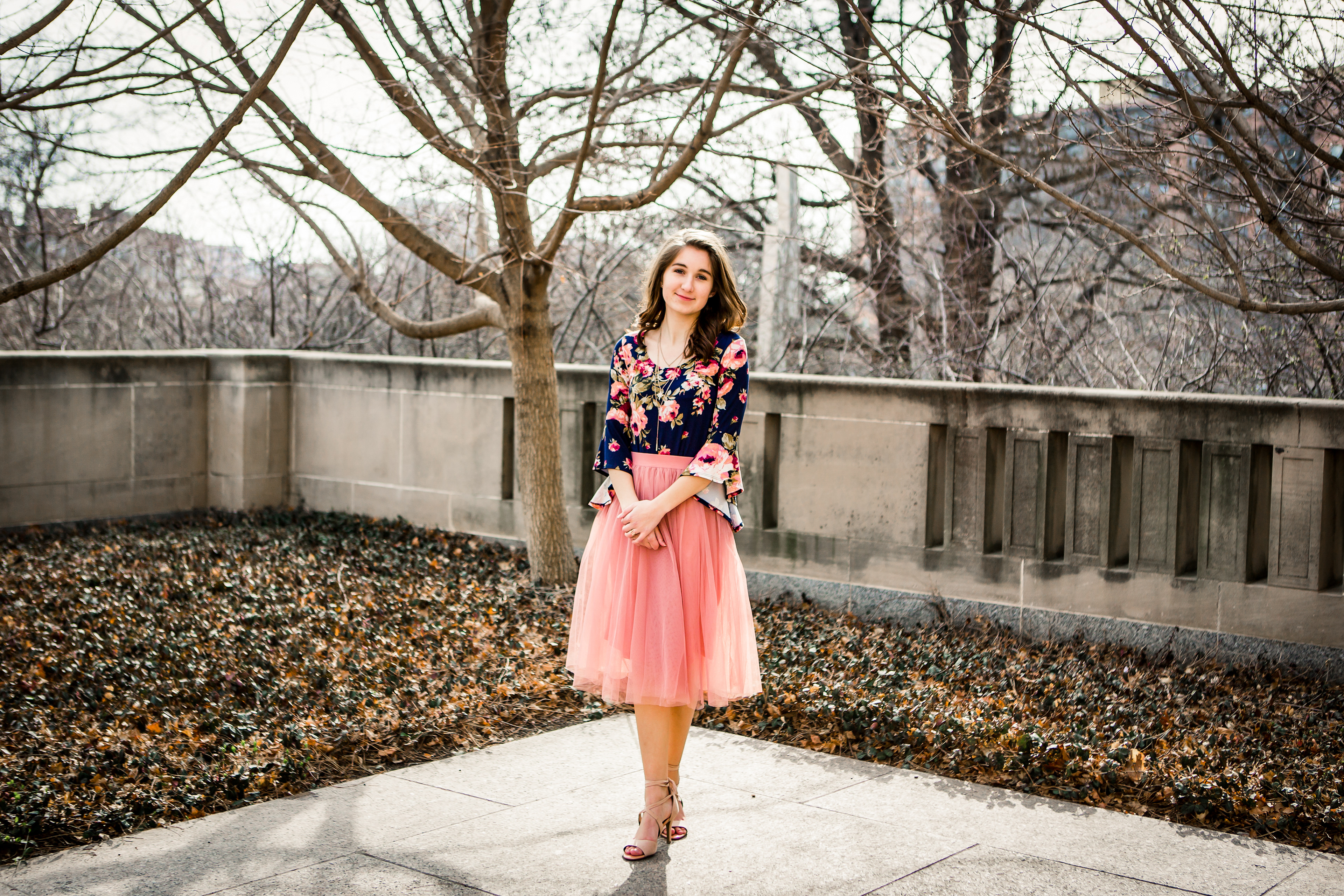 Senior photo of Kaitlynn at the Nelson Atkins Museum in Kansas City, Missouri.