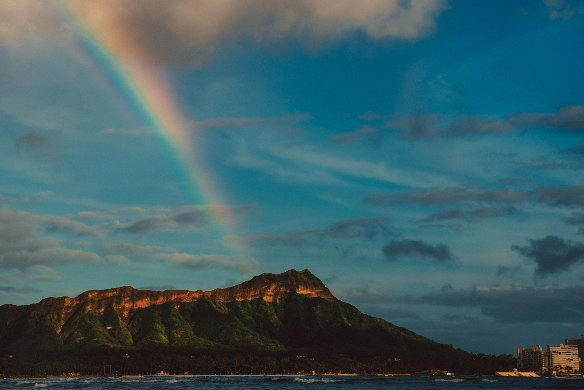 A rainbow over Diamond Head Crater, Honolulu, Hawaii, USA, September 2015, Sony A7S.