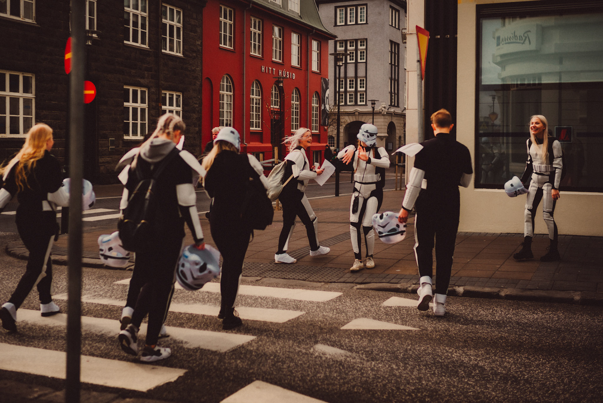 Icelandic high school seniors in Storm Trooper costumes, Reykjavik, Iceland, May 2016, Leica M.