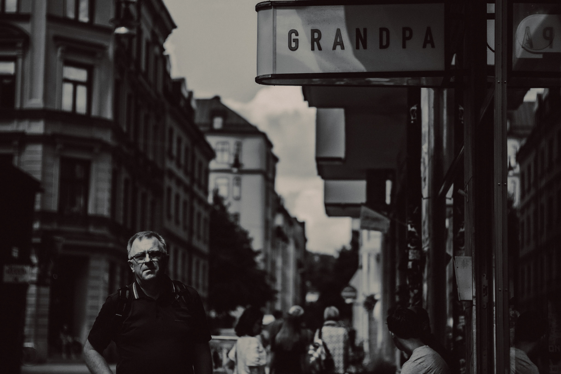 "Meta", Grandpa Södermannagatan, in black and white, Stockholm, Sweden, July 2016, Leica M.