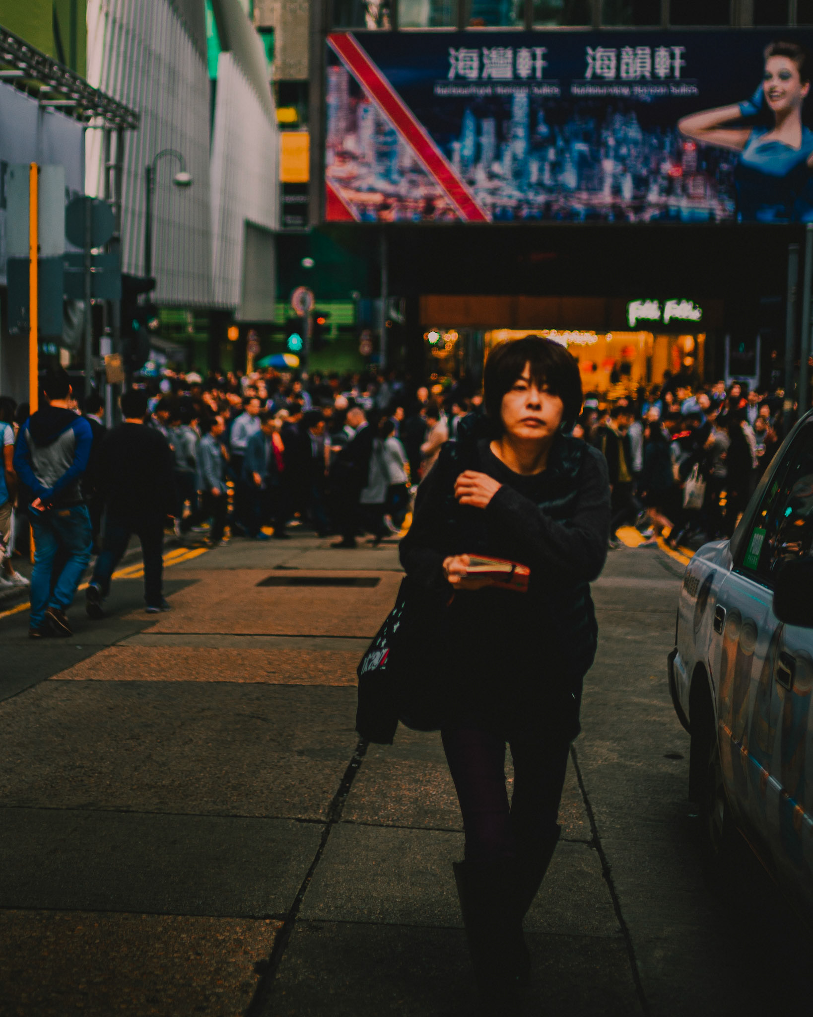 A woman walking up a side street in Central, Hong Kong, January 2016, Leica M.