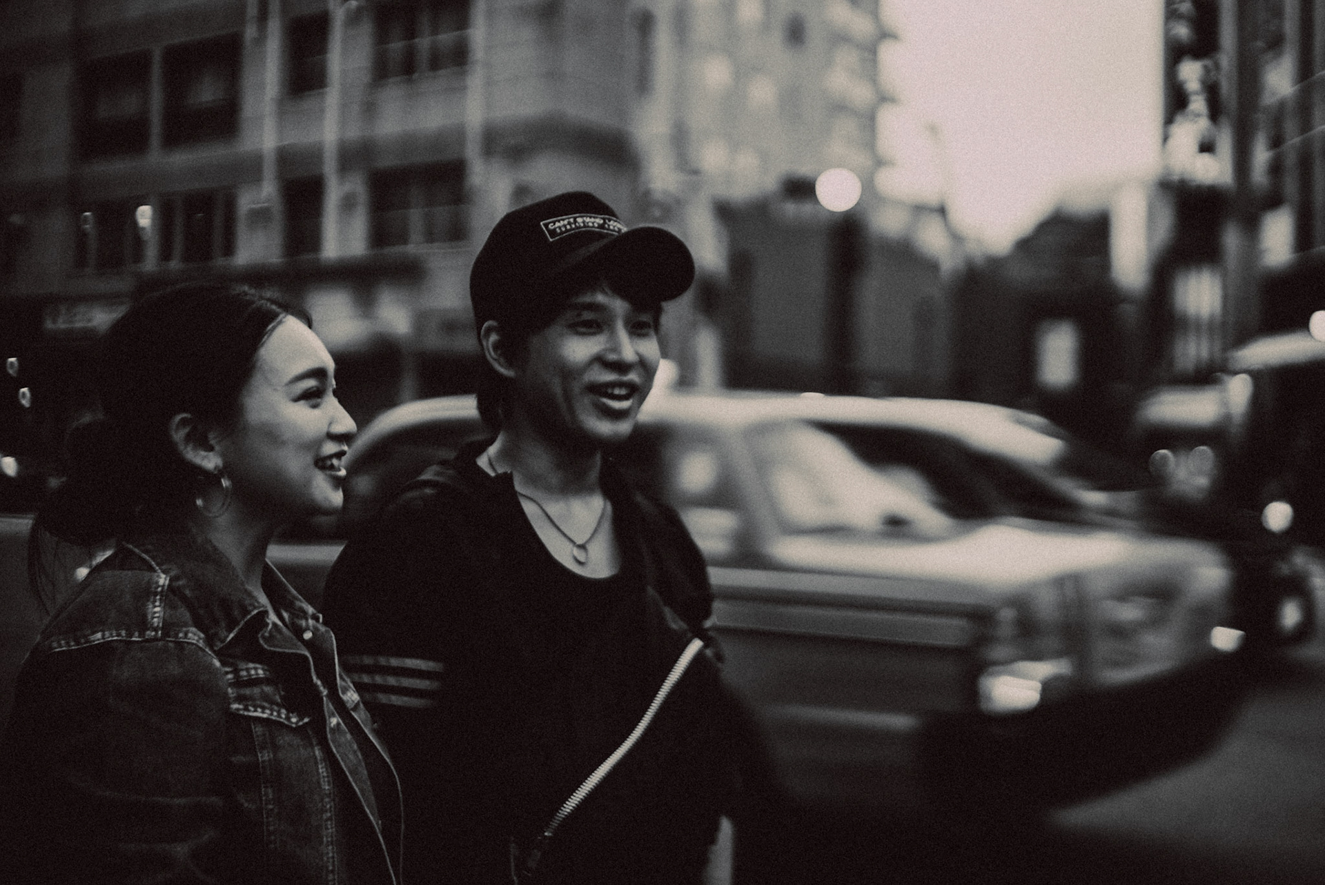 Street-style pre-wedding and engagement portraits along Kokutai-doro Avenue in Fukuoka, Japan, October 2018, Sony A7SII.