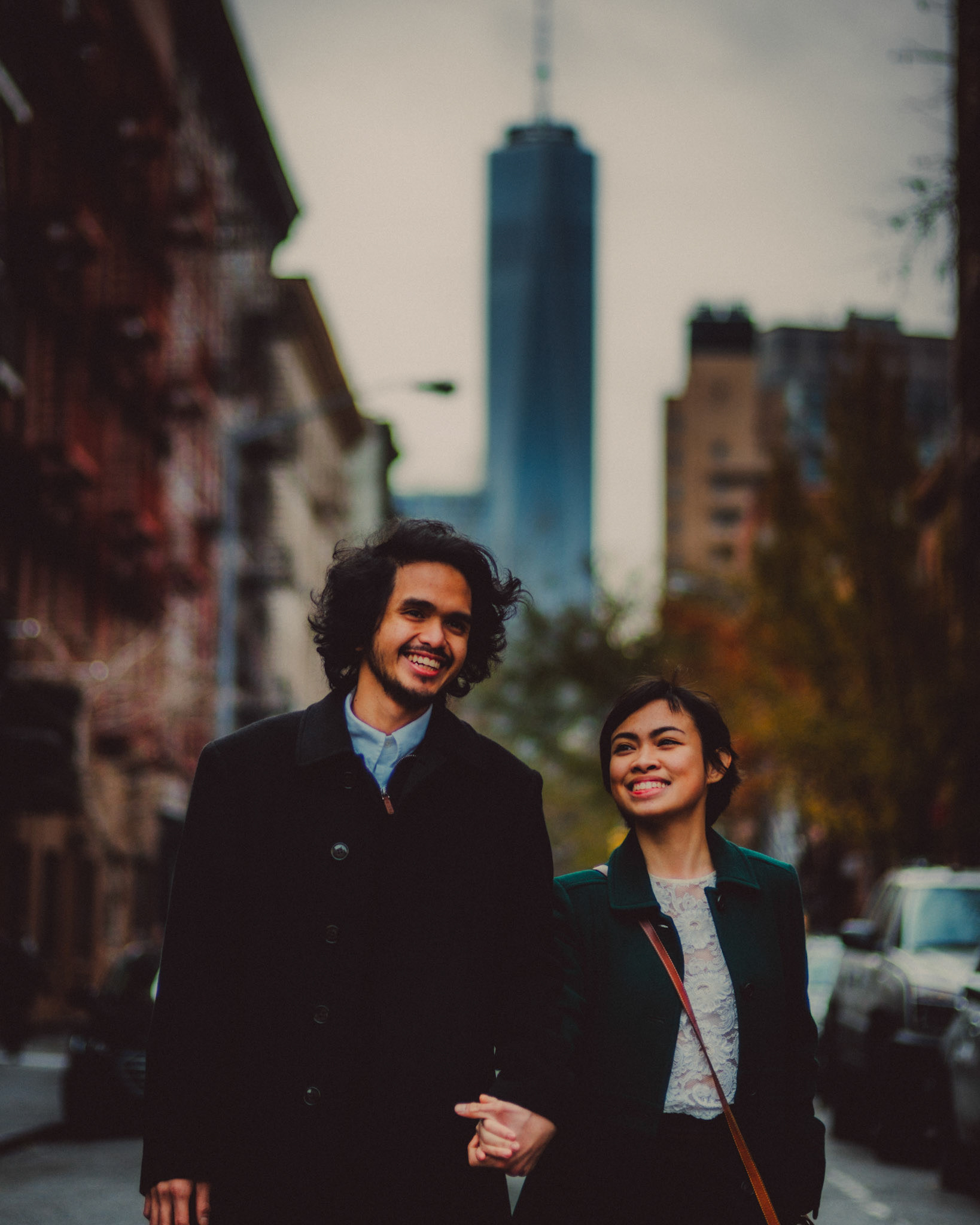 Sullivan St. Lower Manhattan with One World Trade Center in the background, from AC &amp; Winona's casual and chill engagement shoot in Manhattan, New York City, USA, December 2017, Leica M.