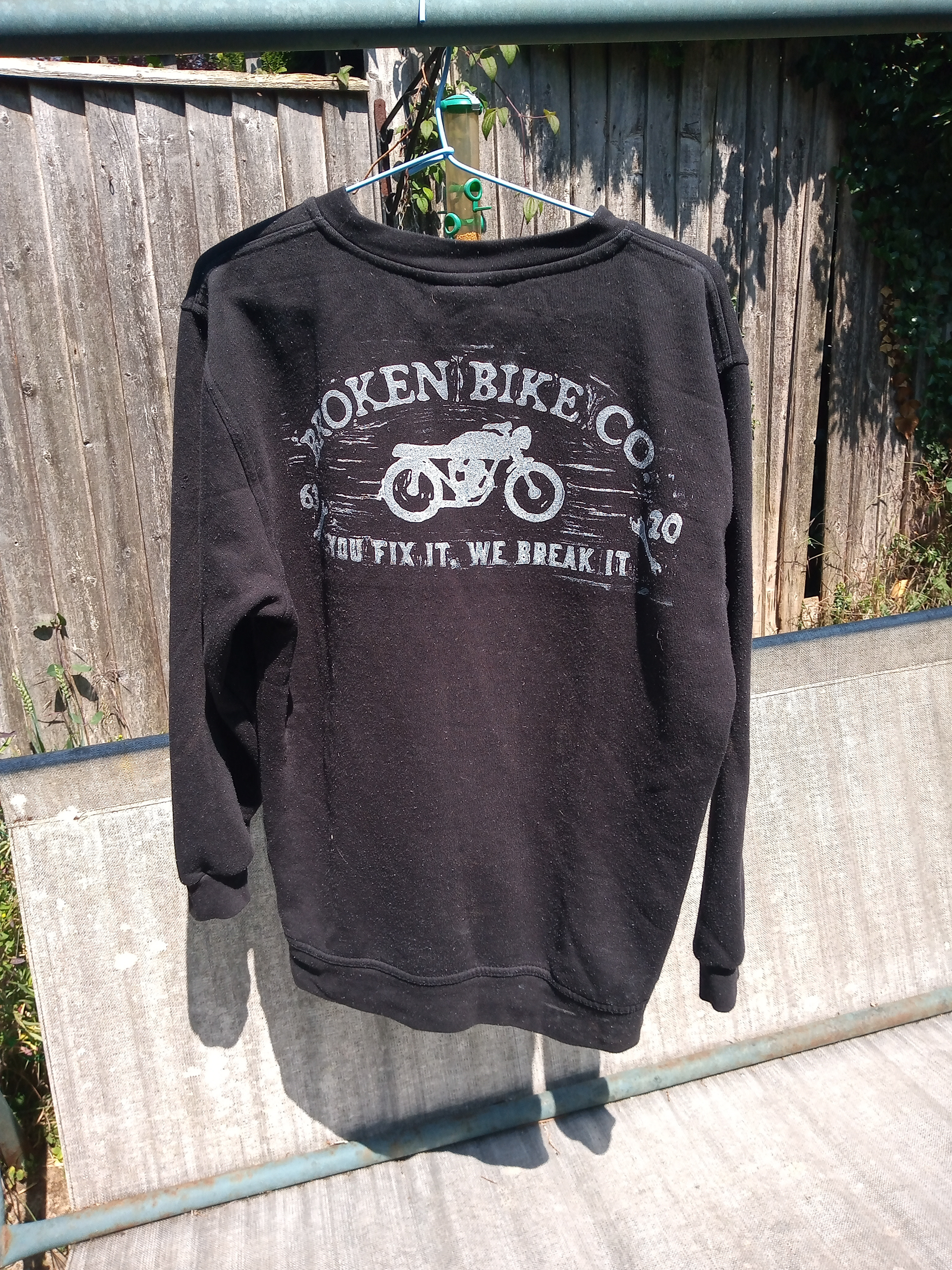 The rear back print on a test sweatshirt