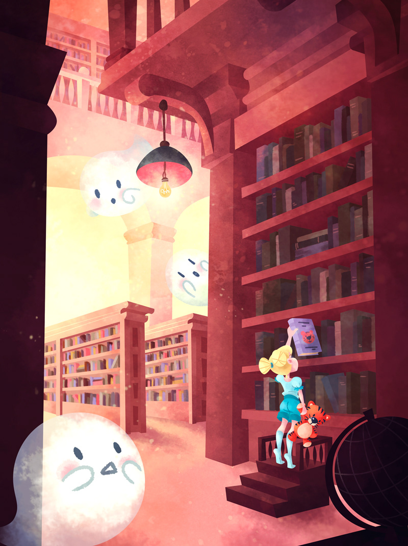 The Haunted Library, personal illustration, 2018