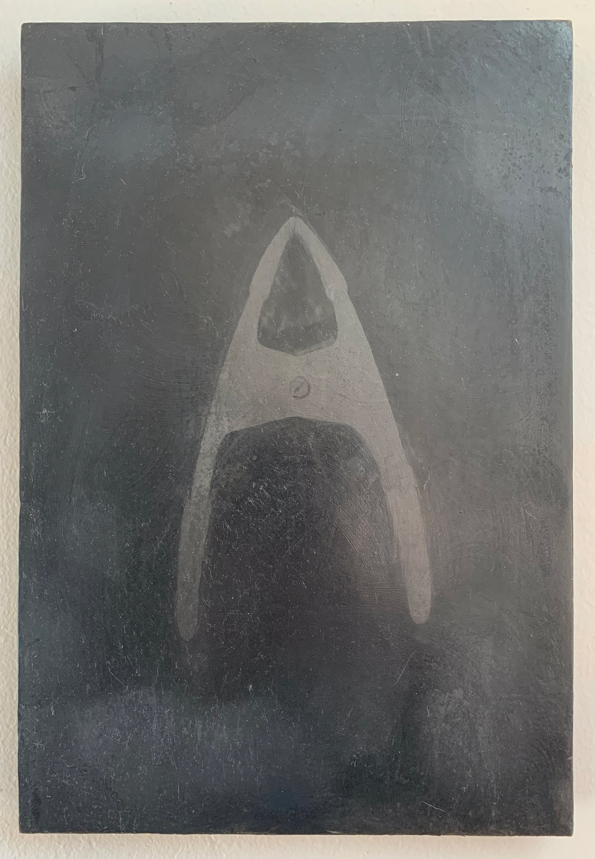 Clamp. Graphite, Spray Paint & Acrylic on Wood Panel. 12.5" x 8.5"