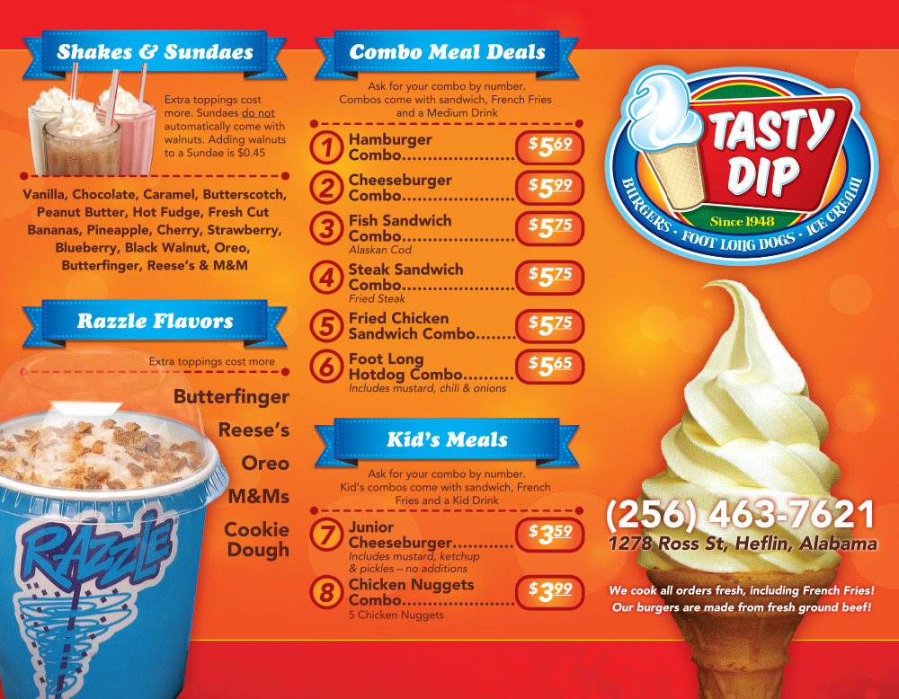 Dwayne Adams, Graphic Designer Tasty Dip menu