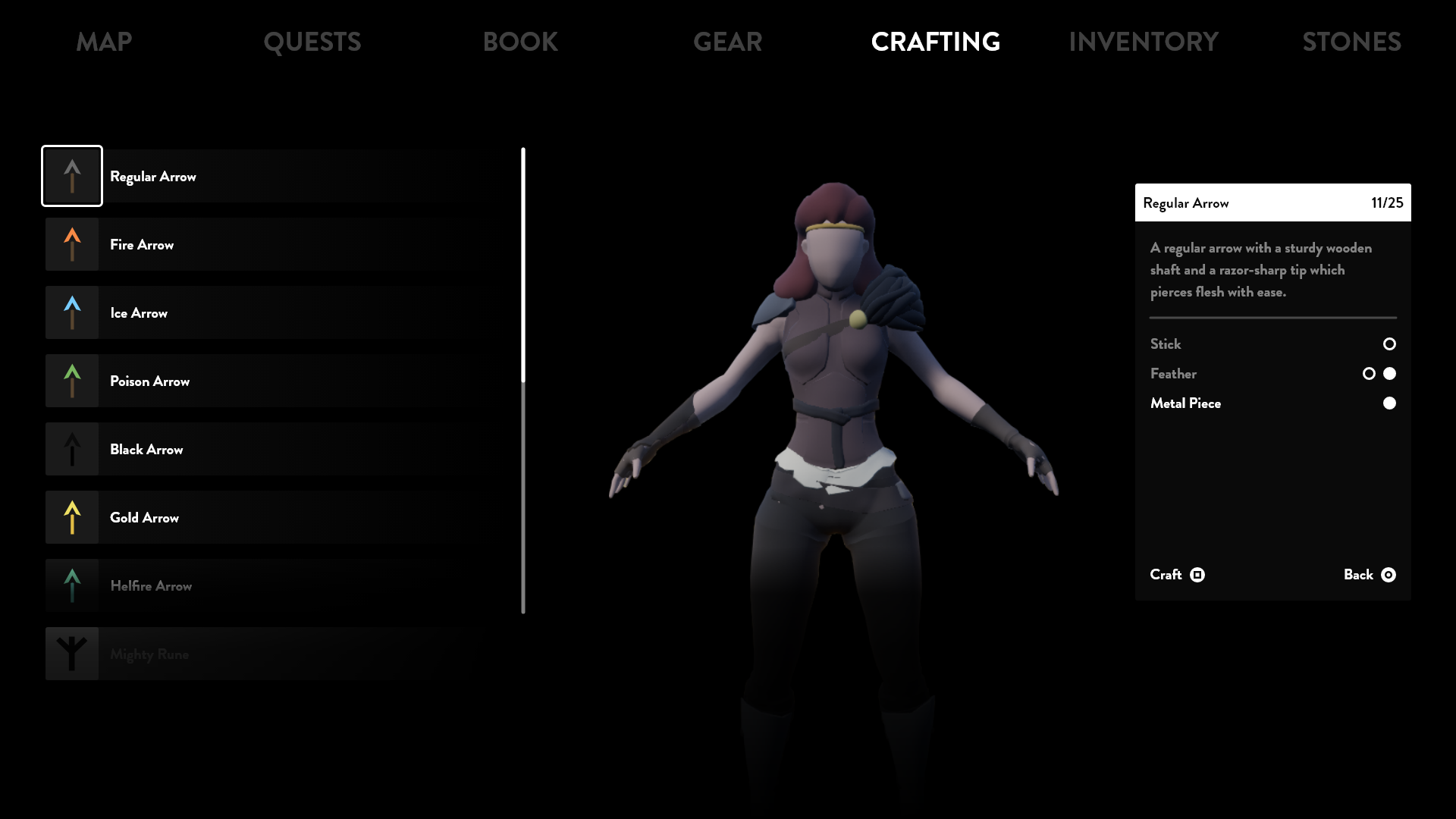 Crafting-Screen, on which the player can craft depletable items, such as arrow, healing kits, etc.