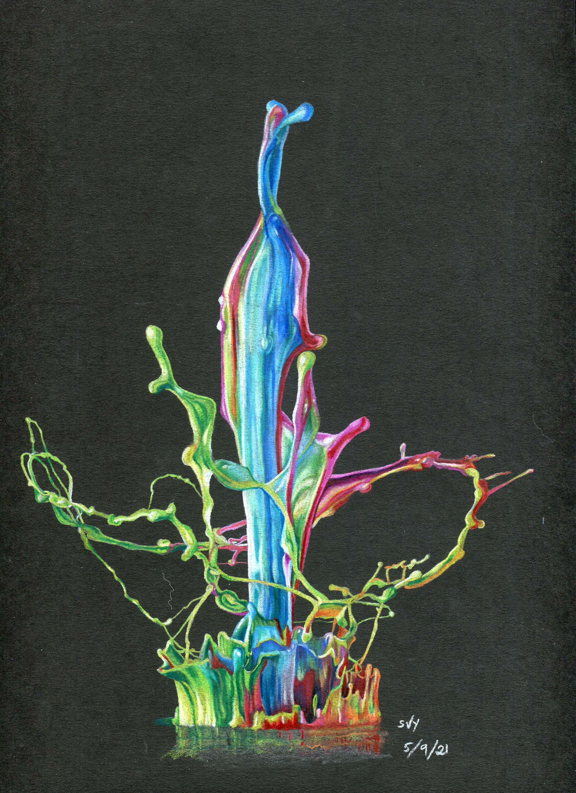 colored pencil on black paper