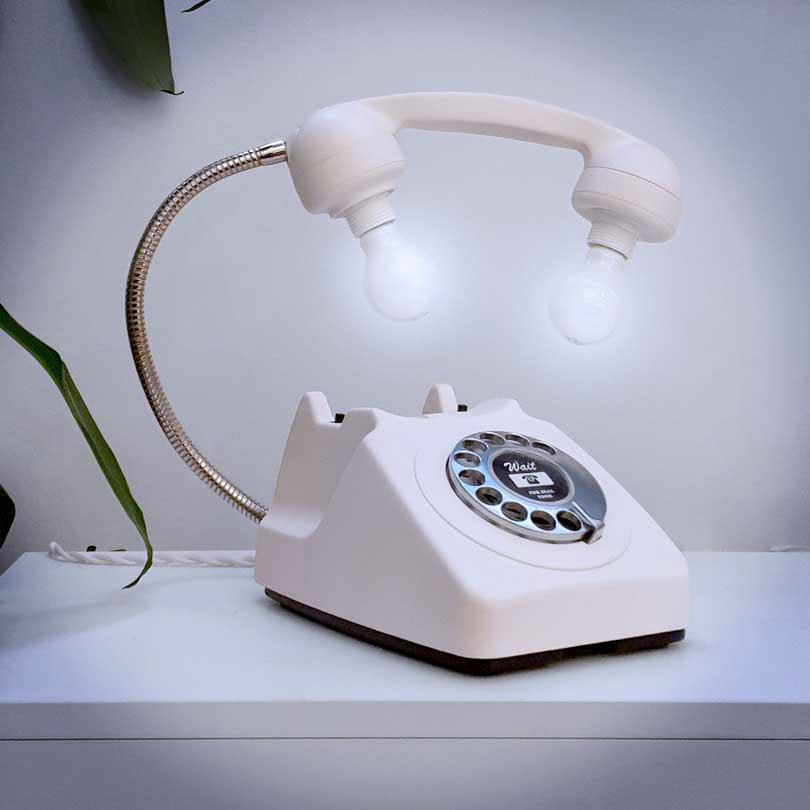 Upcycled Retro Vintage 1960s Rotary Telephone Lamp Matt White