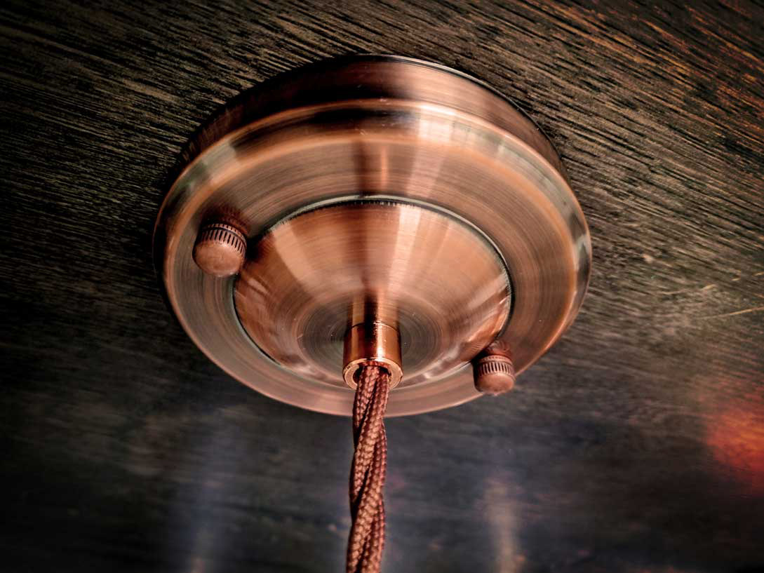 Vintage style ceiling rose with vintage braided cable