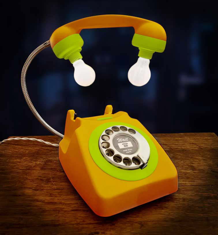 Orange and green retro telephone lamp