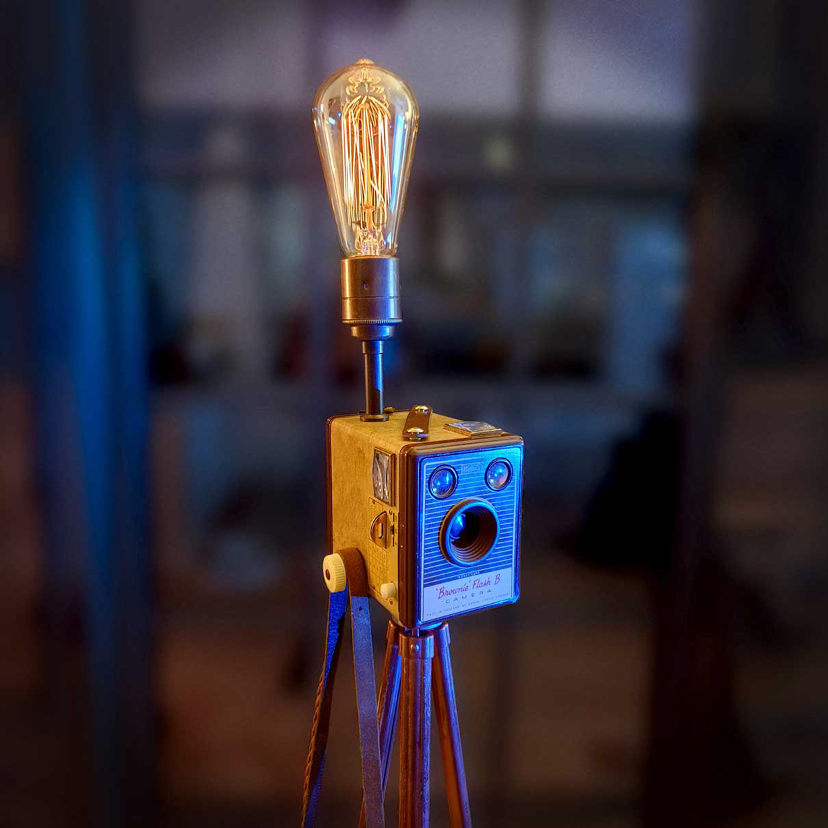 Upcycled Vintage 1950s Kodak Brownie Camera Edison Tripod Lamp
