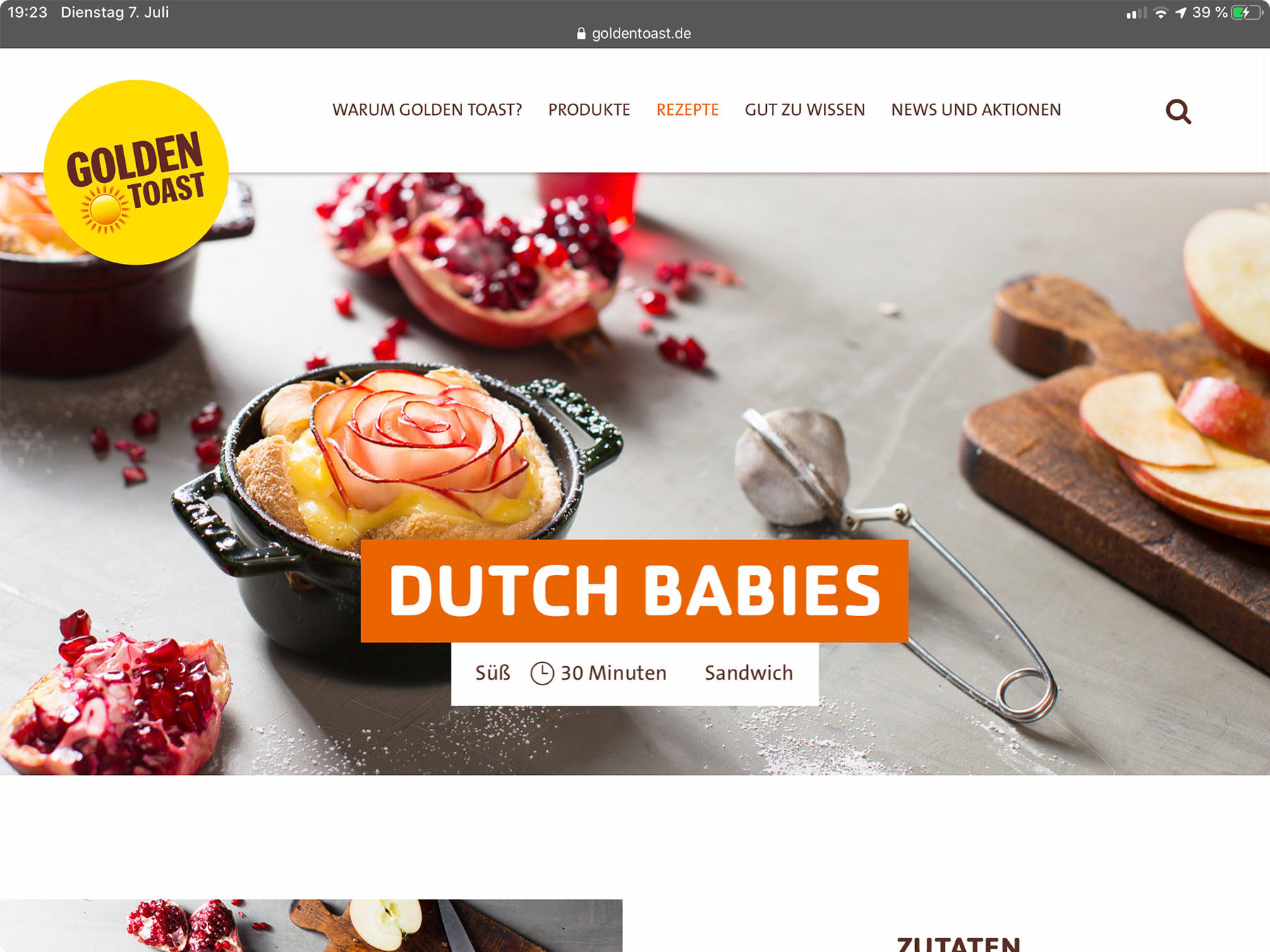 Rezept auf der Golden Toast Website