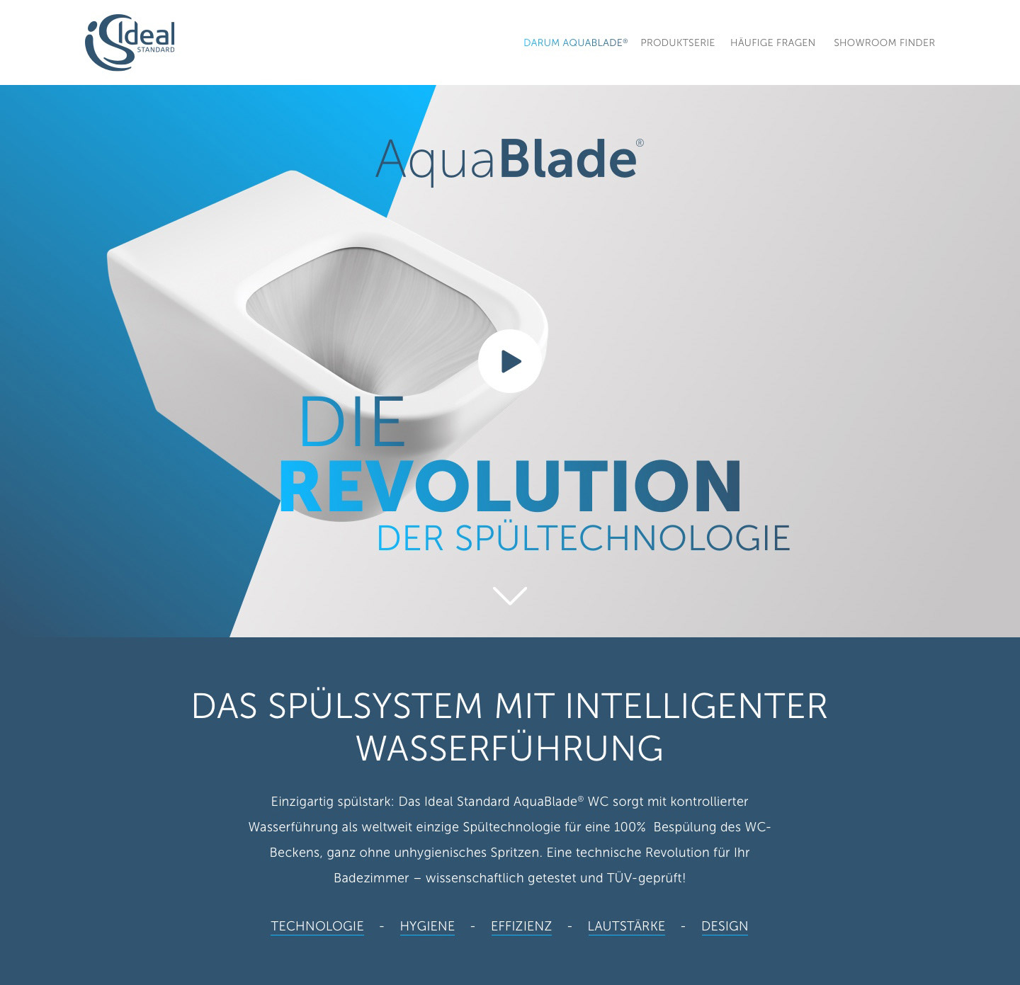 Desktopansicht. Einstieg in die Aquablade Website.