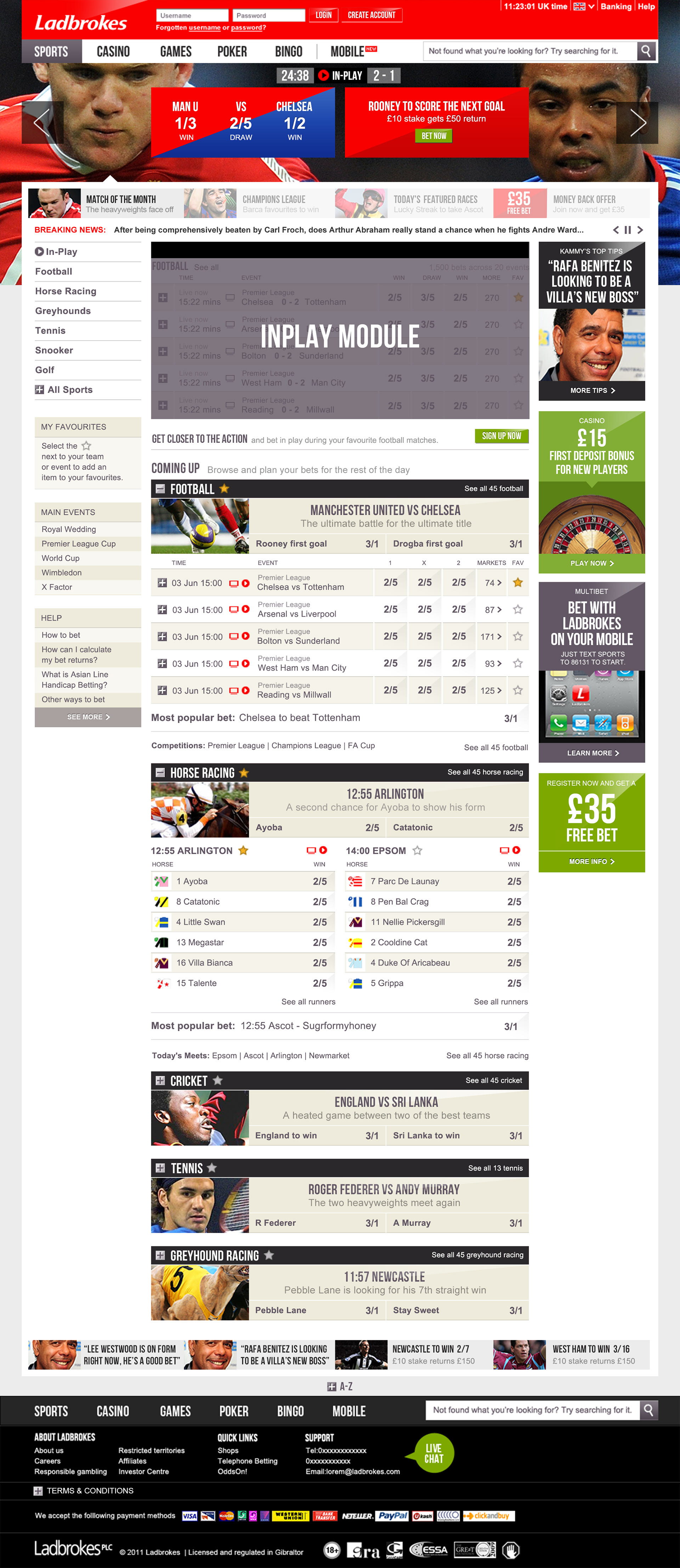 Ladbrokes interface and rich media advertising design. © LC International Limited 2000 - 2018.