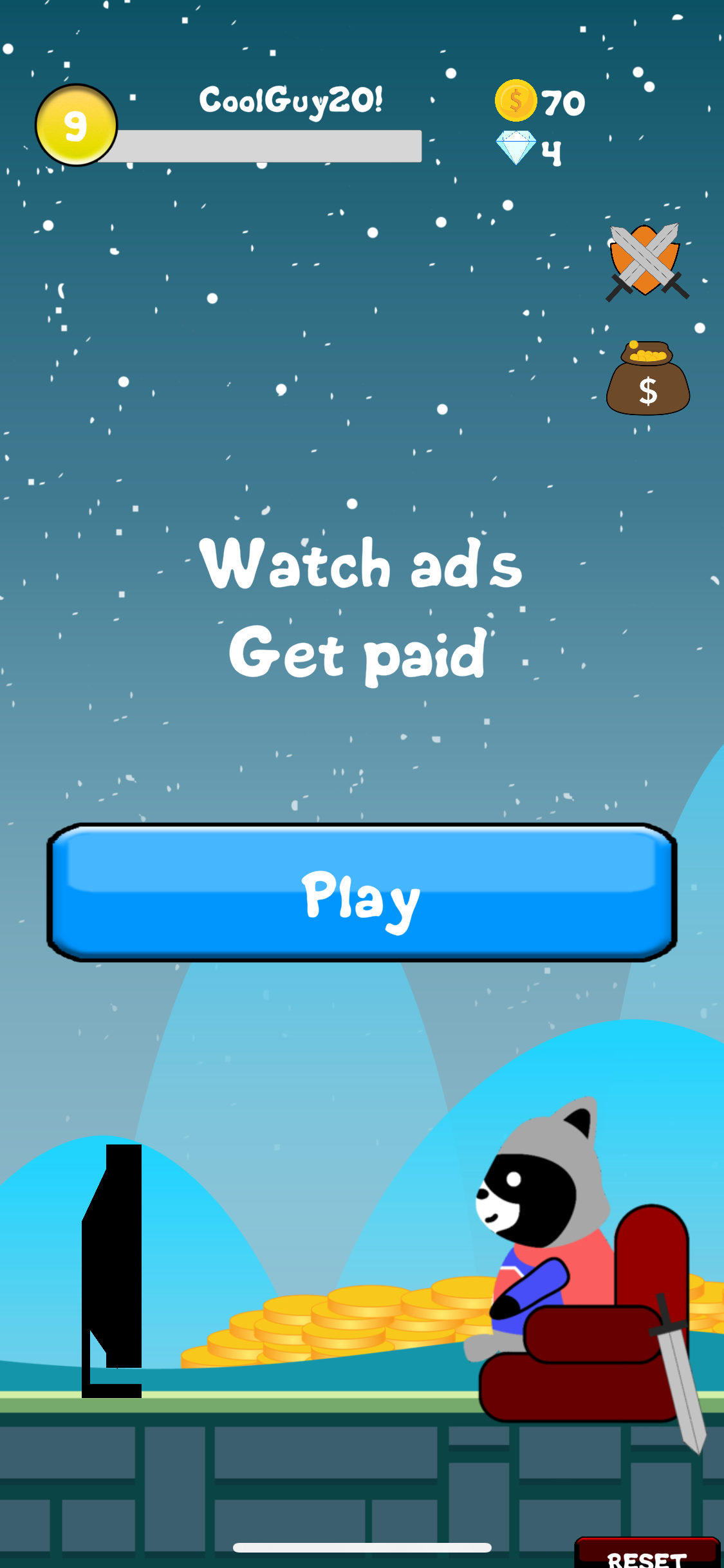 Watch ads to get gold