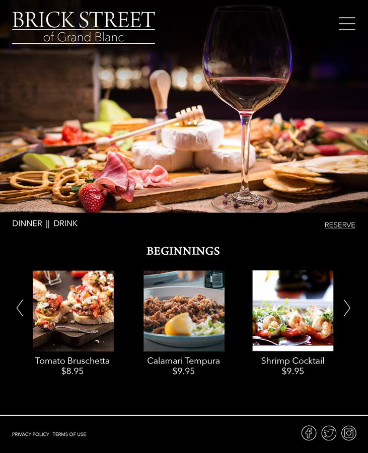 Brick Street Website Redesign - Mock-up Menu Page