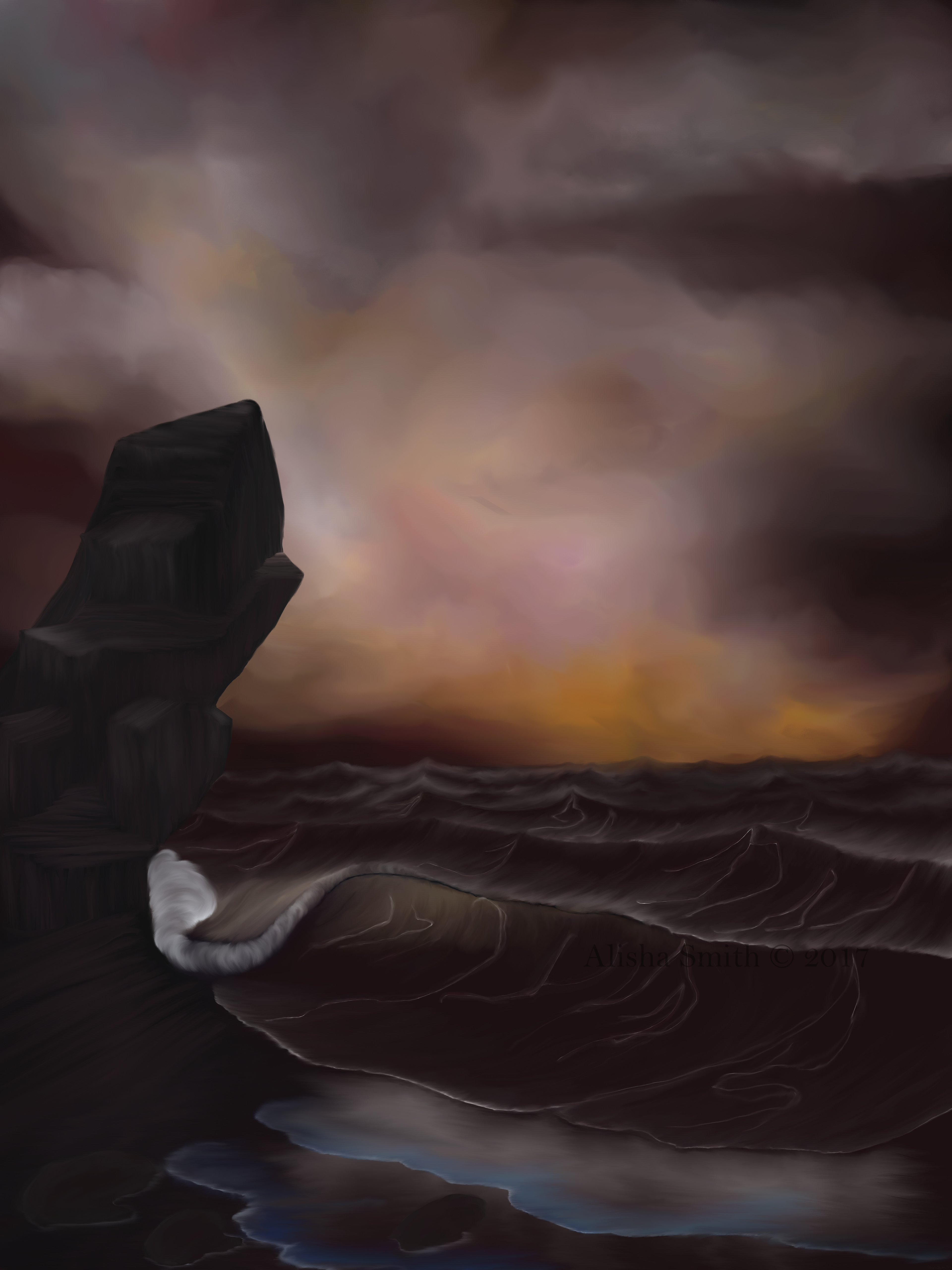 Another Bob Ross inspired piece, done using the tutorial 'Crimson Tide'. Love the dark with just a few hints of color to brighten it up. š