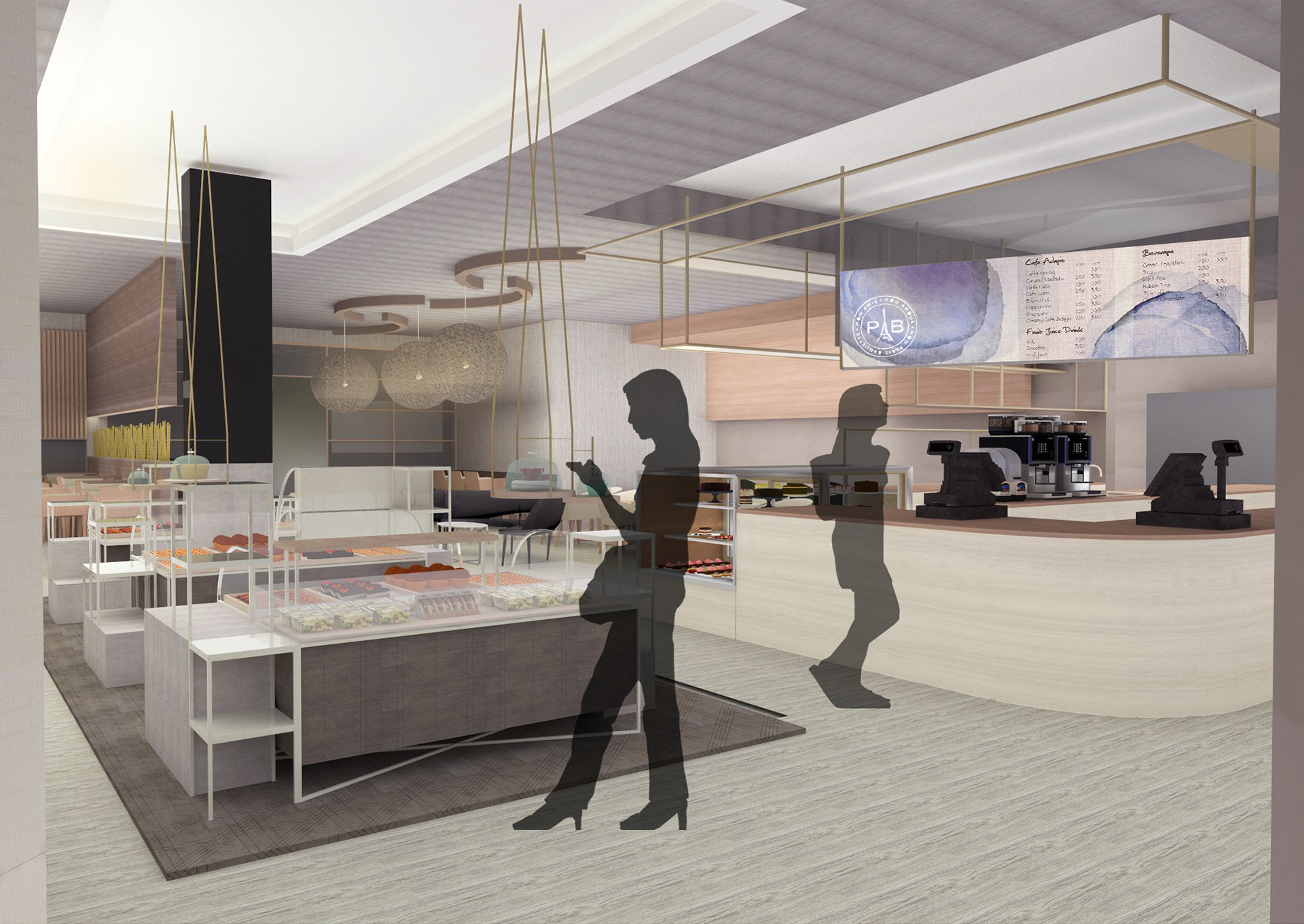 View from the street entrance looking toward the counter and displays