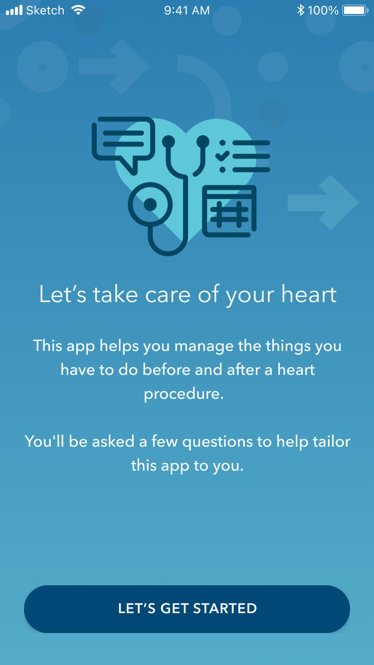 An introductory messages that explains the purpose of the app, along with an illustration of a heart