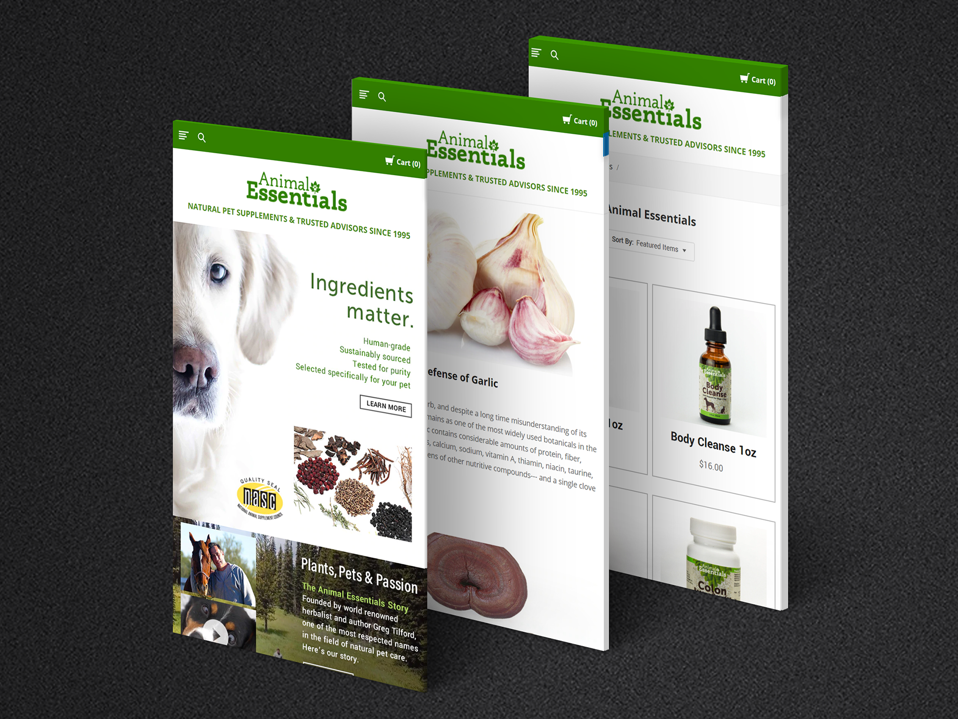 Animal Essentials Re-Brand - eCommerce Mobile Website - Design, photography and Copy writing - Richard Embry