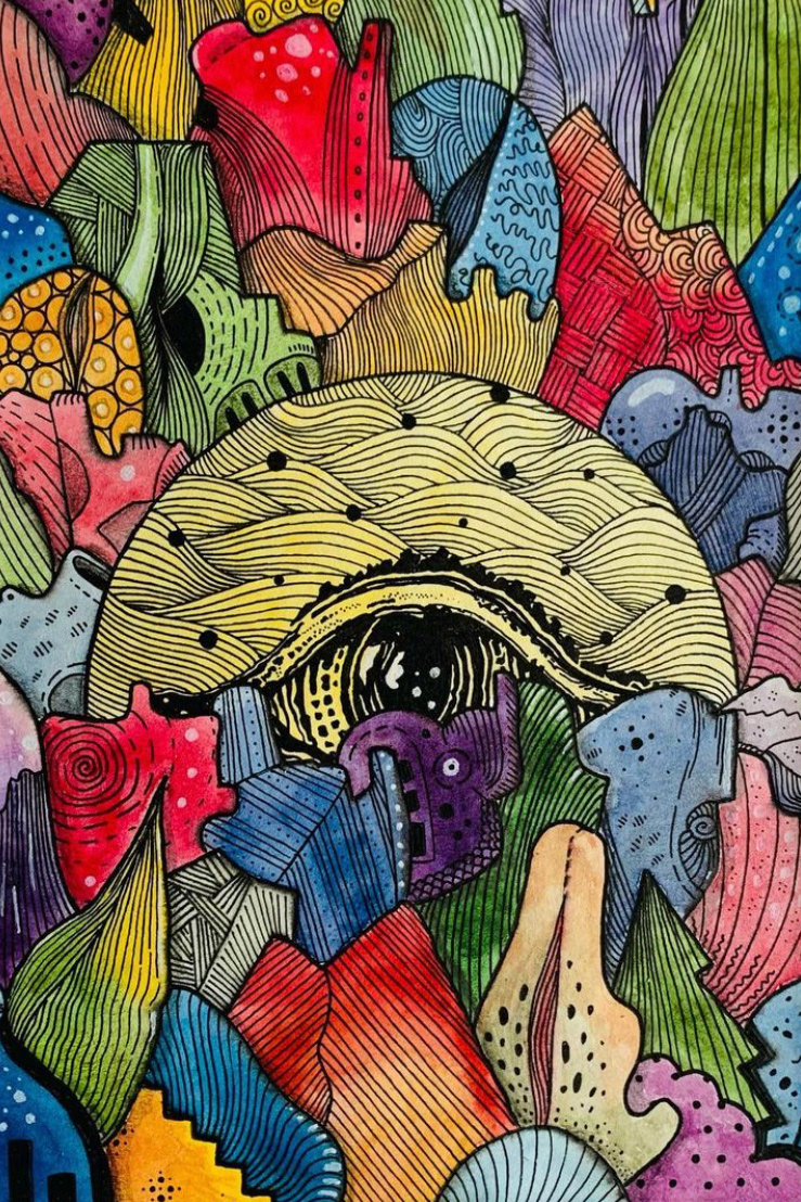 "Bloominati" 5 x 7 inches, mixed media