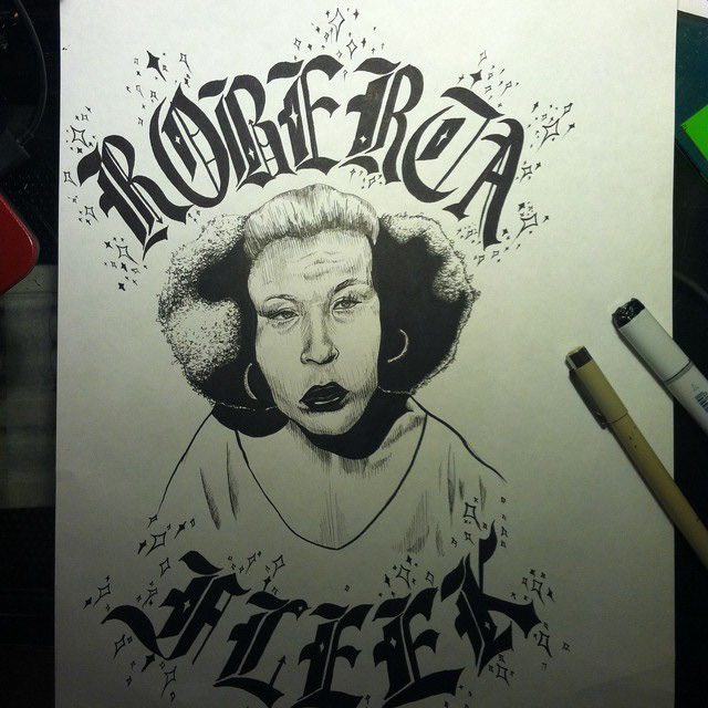 "Roberta Fleek." marker and pen.