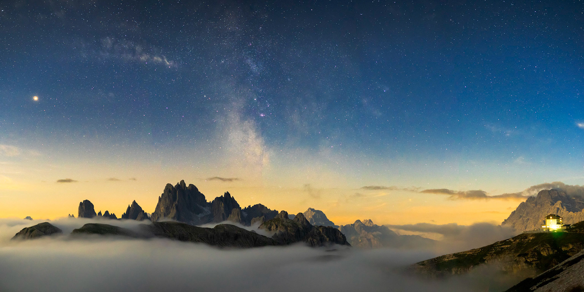 Mars, Milchstraße, Mondaufgang und die Dolomiten