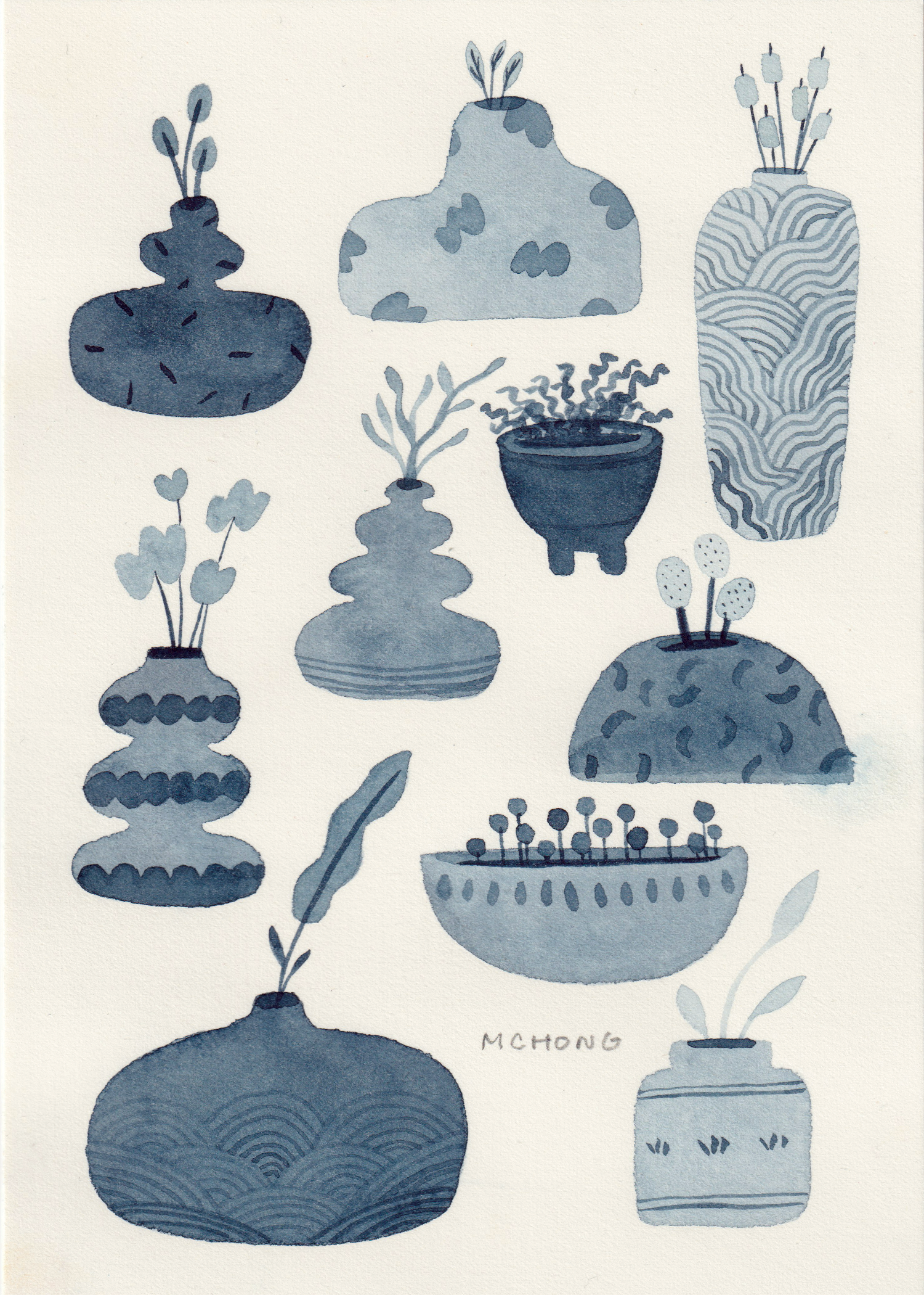 Indigo Vases, 5x7