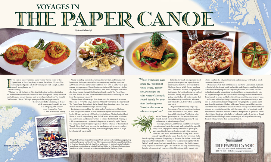 Magazine page design: Voyages in The Paper Canoe