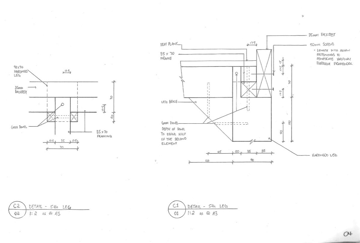 Sectional view of the back leg of the chair