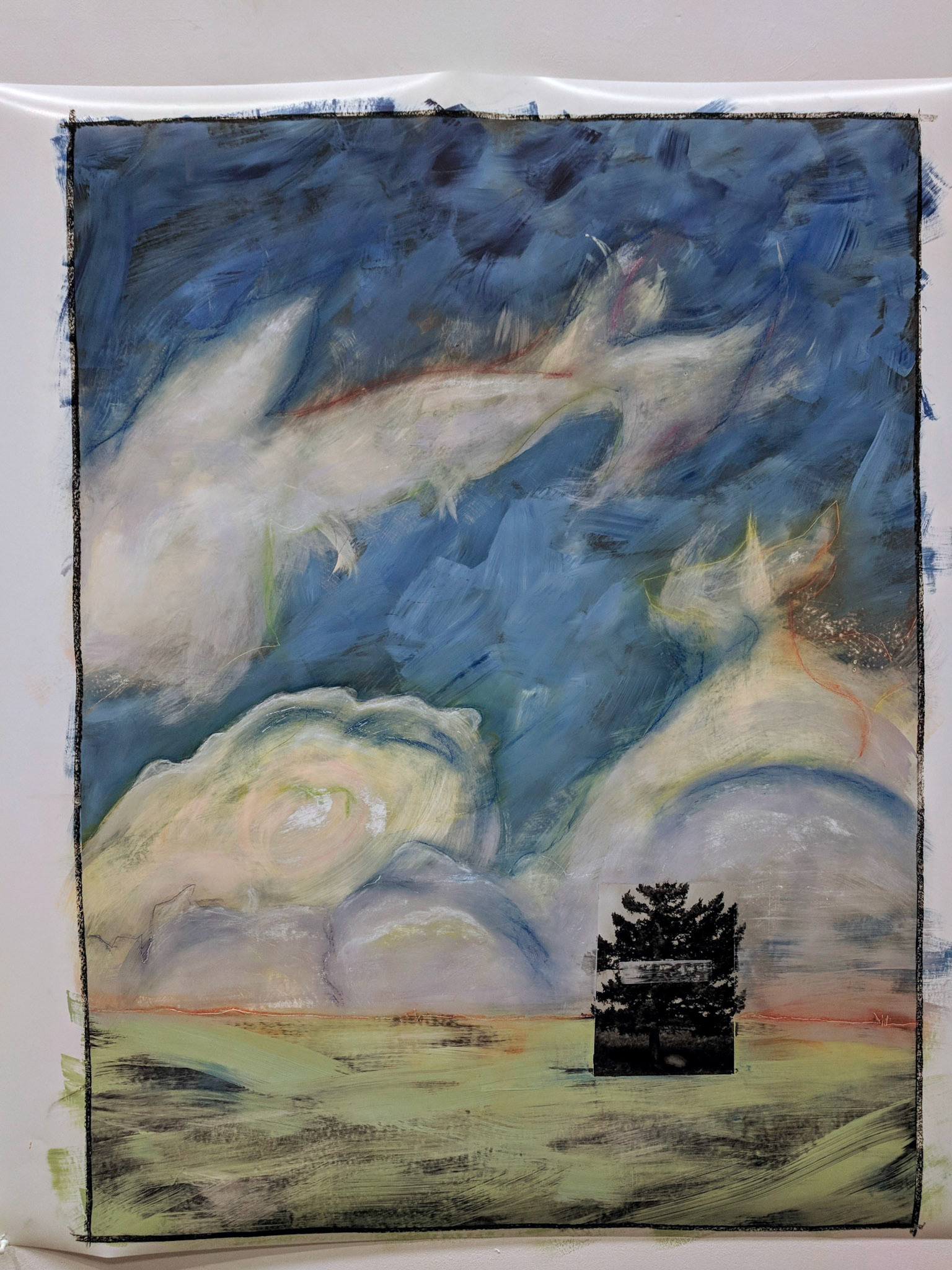 tree Rock Sky Series, Acrylic on Digital Print, 2018