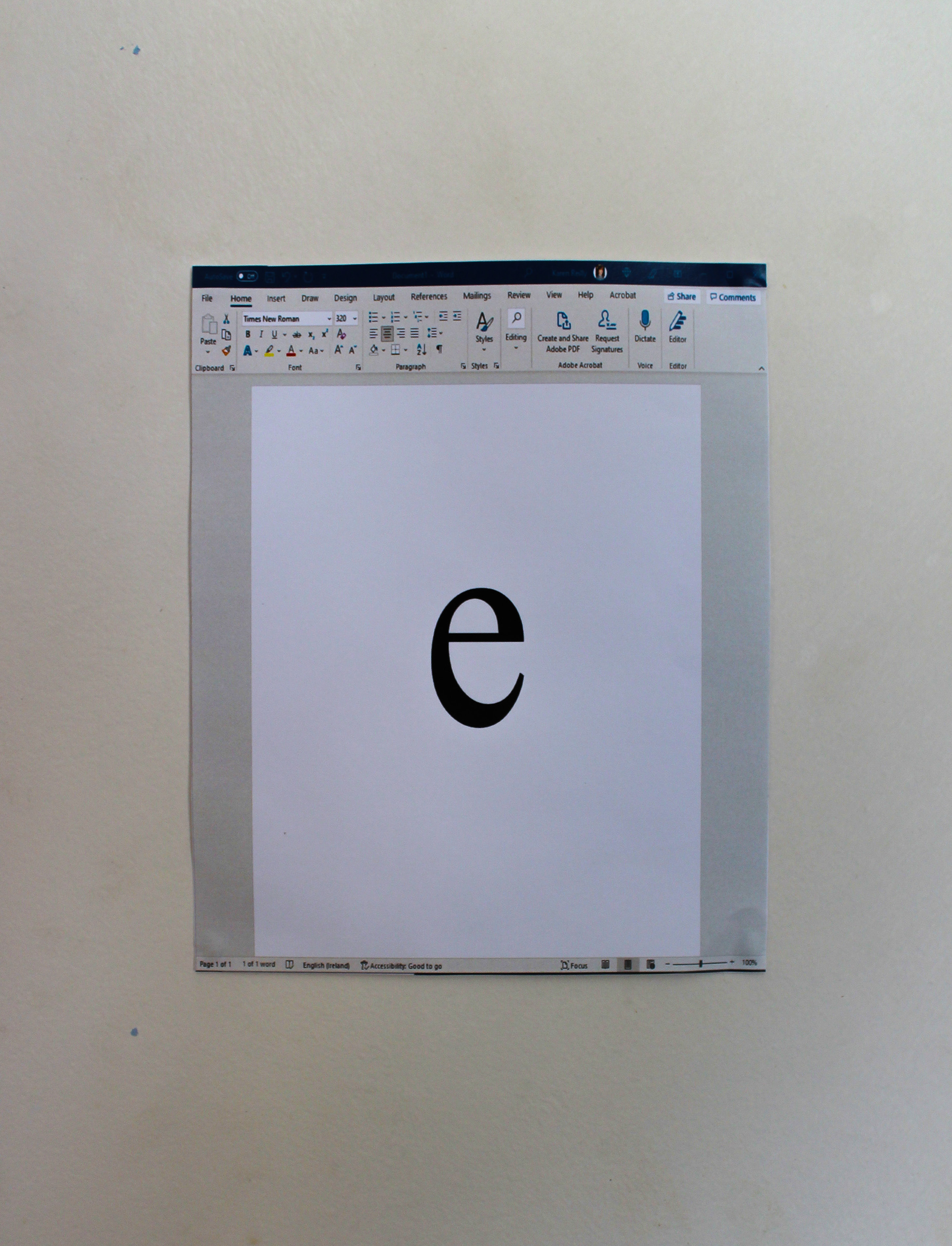 This E piece and conjoining A piece are tied together to show the juxtaposition of writing things digitally or by hand.