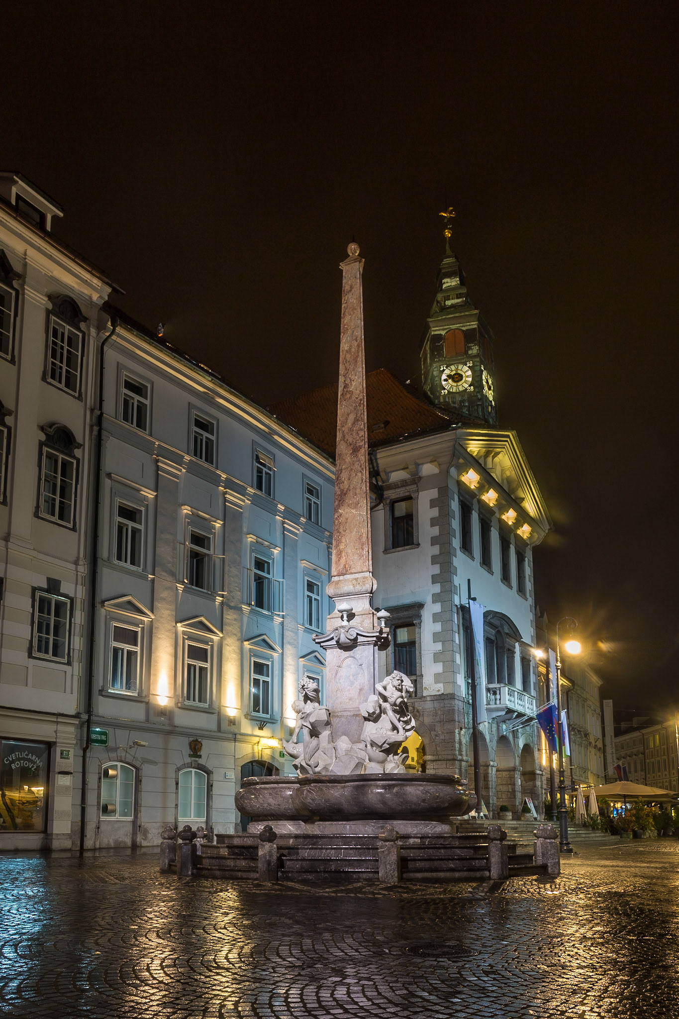 Robbov vodnjak Fountain and Ljubljana Town Hall