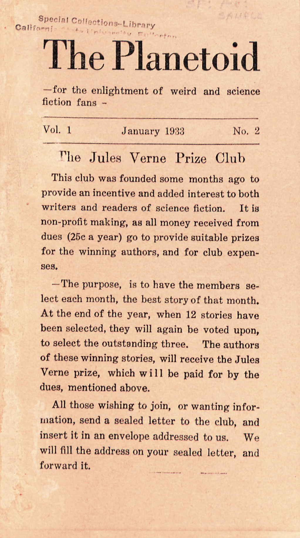 The Planetoid. International Science Association. No. 2 (January 1933).