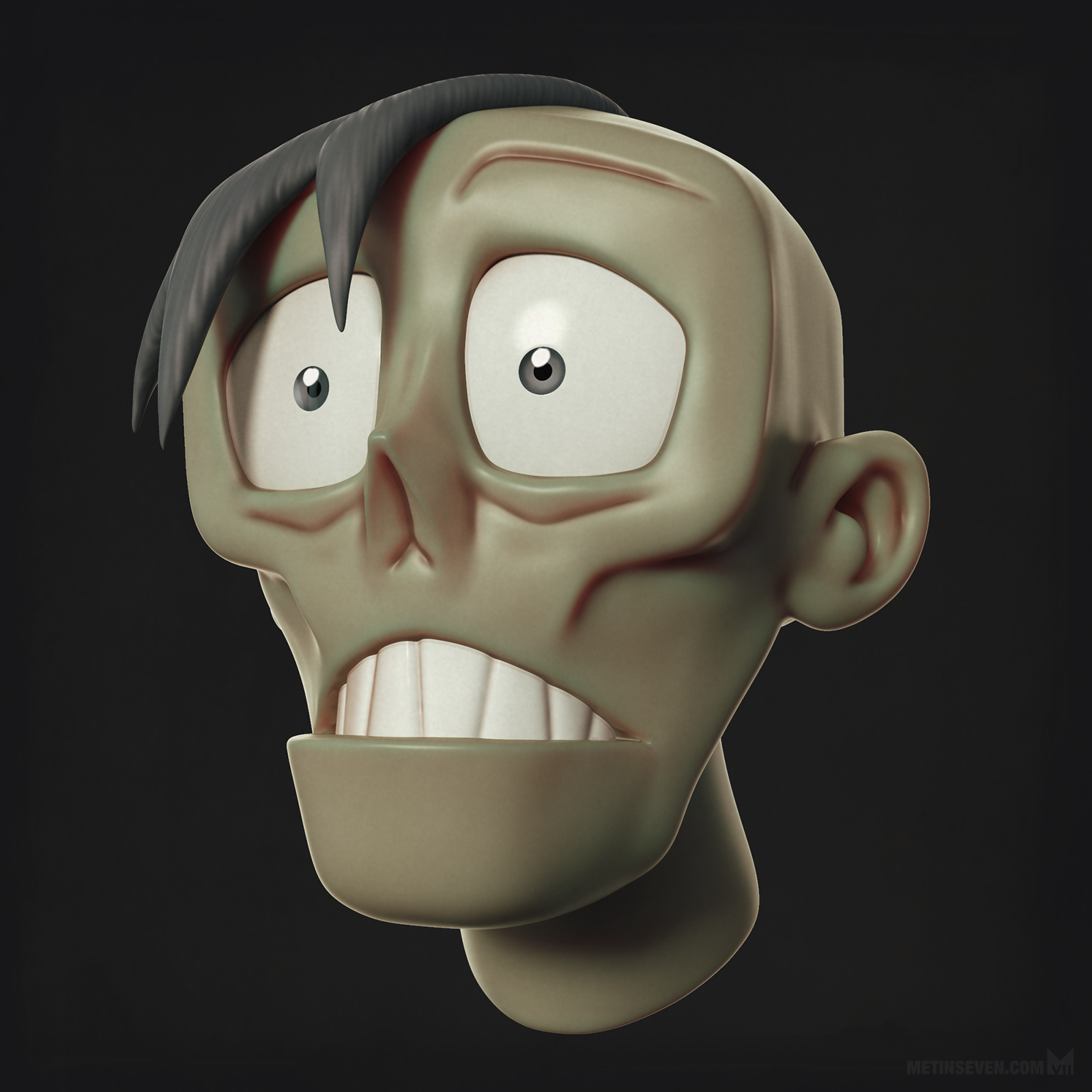 3D zombie head sculpture • 3D zombiehoofd-sculptuur