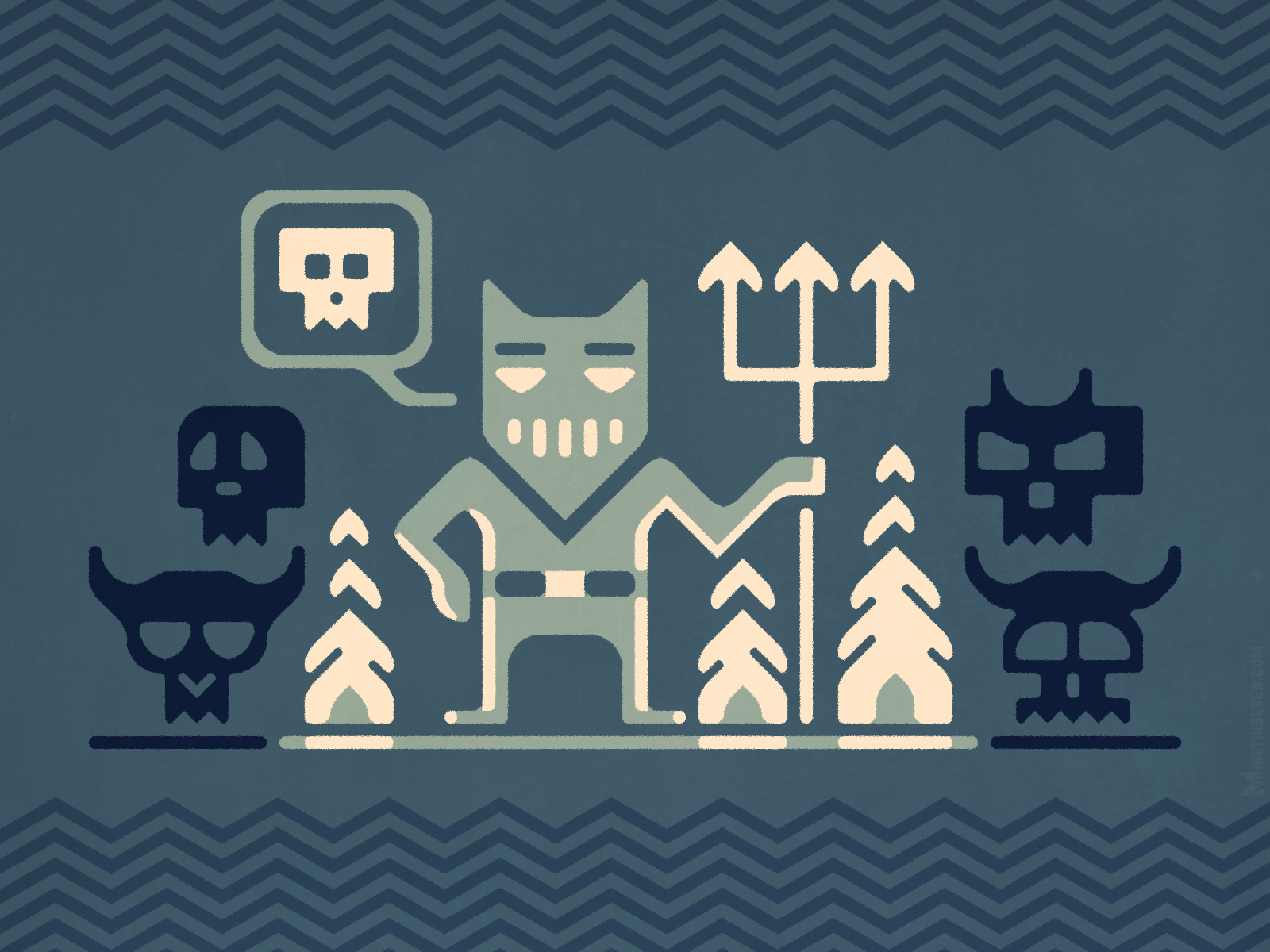 skulls, demon, devil, fire, hell, cartoon, style, vector, illustration, artwork
