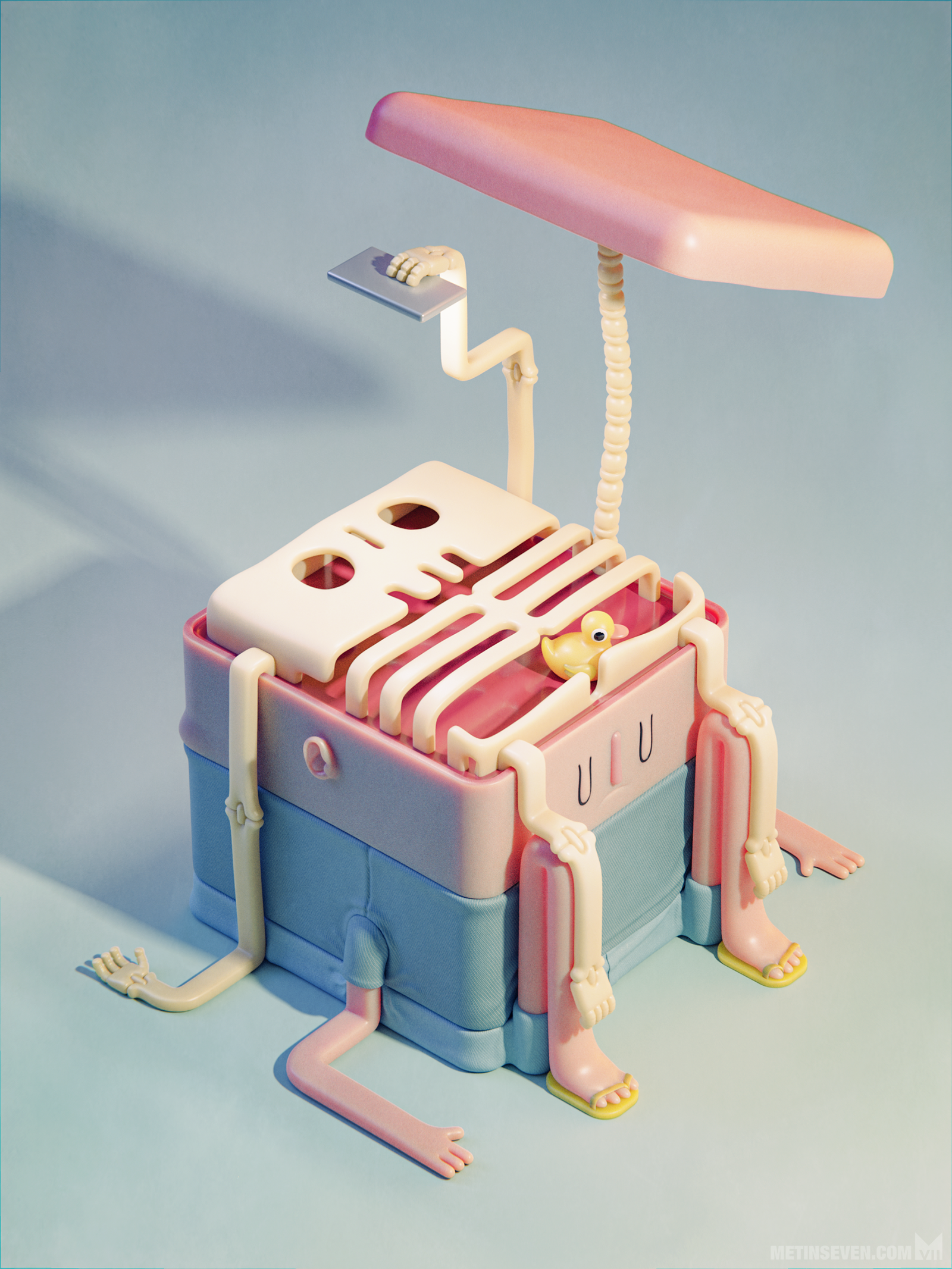 surreal, surrealistic, surrealistisch, art, artwork, illustrator, illustratie, illustration, skeleton, selfie, duck, stylized, gestileerd, 3d, blender, blender3d, b3d