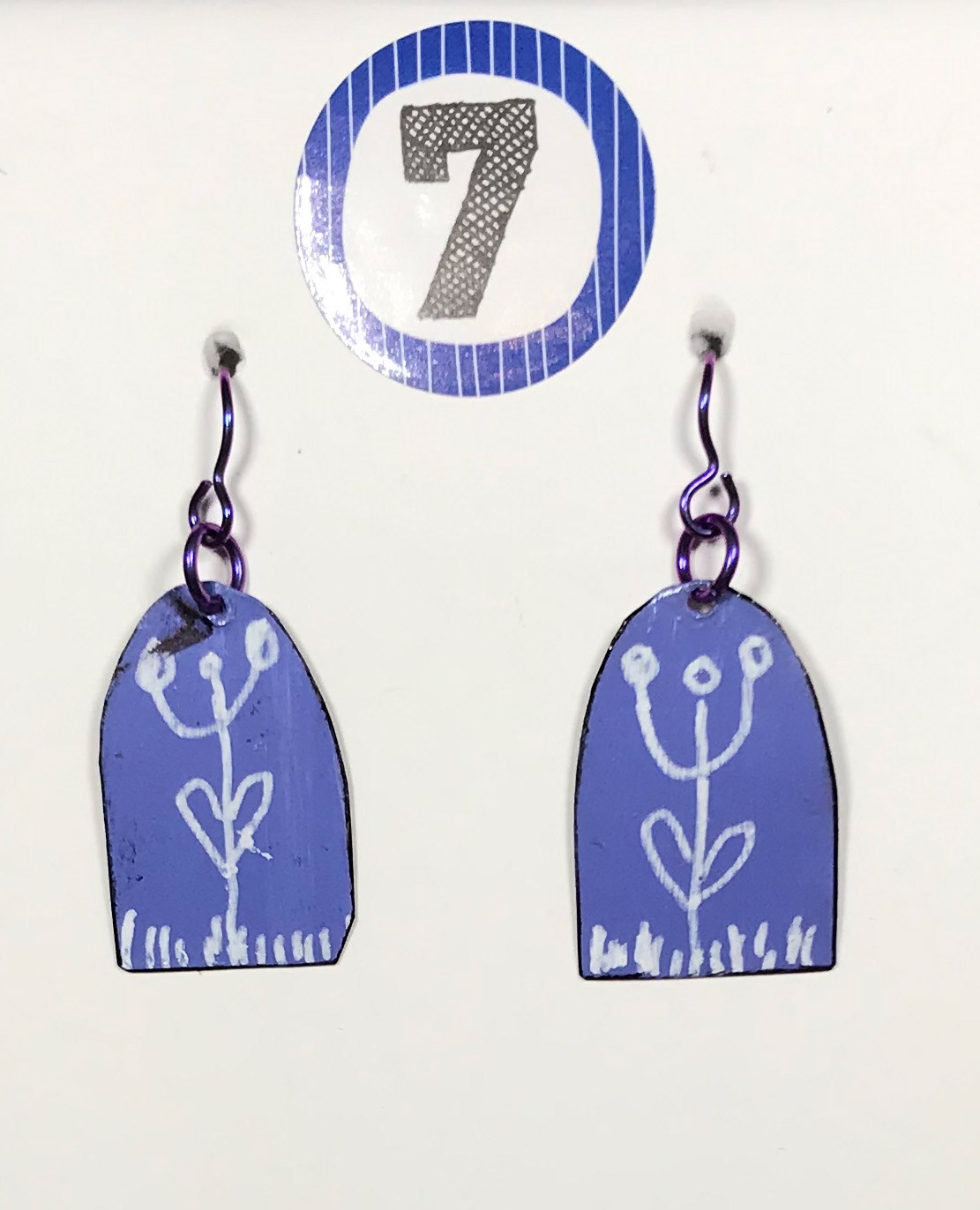 Penny Cox - Grunge Earrings - Mixed media; Tin, Paper, Acrylic, Magic Markers, Niobium Wire - $40