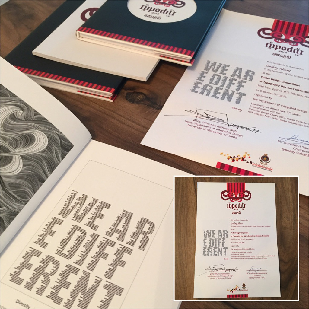 the full package i got in the post from the organisers of typography day 2017 including my certificate and my poster printed in a book Bolton