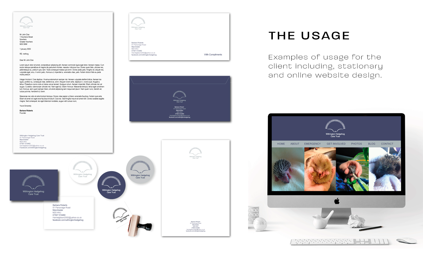 Lindsey ahmet Manchester graphic designer withington hedgehog care trust stationery design examples and website design concept