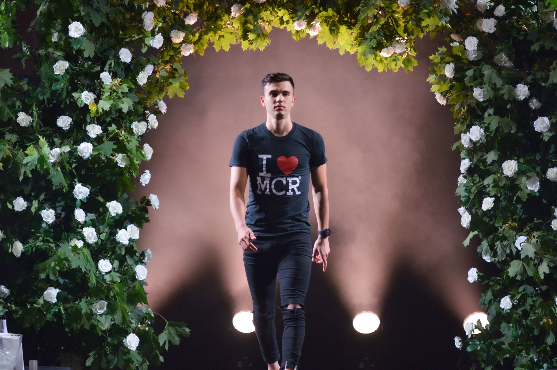 Model walking for I love MCR on the 2019 Manchester Fashion Festival Runway - Runway photographer