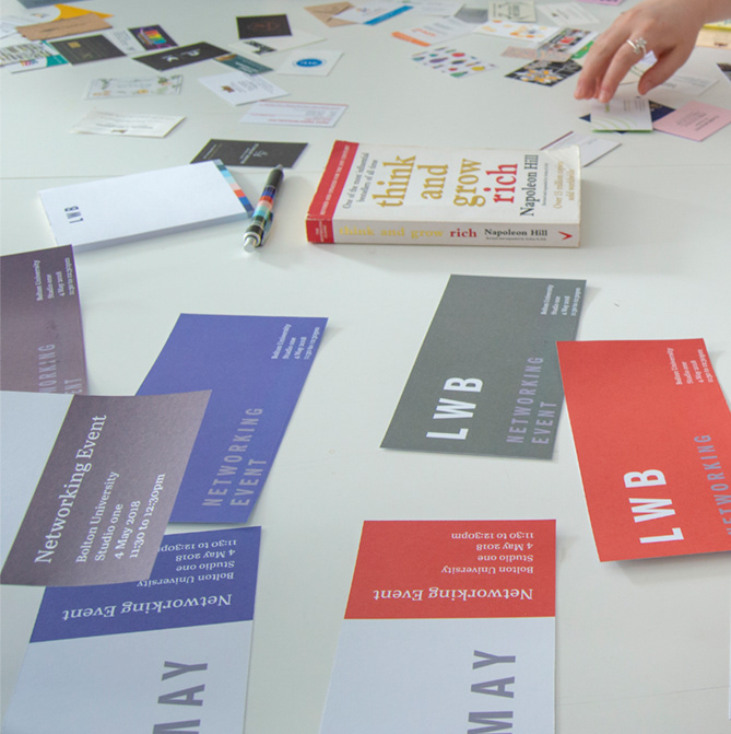 Lindsey ahmet Bolton graphic designer Local women in business brief image of a table with ticket and invite print designs