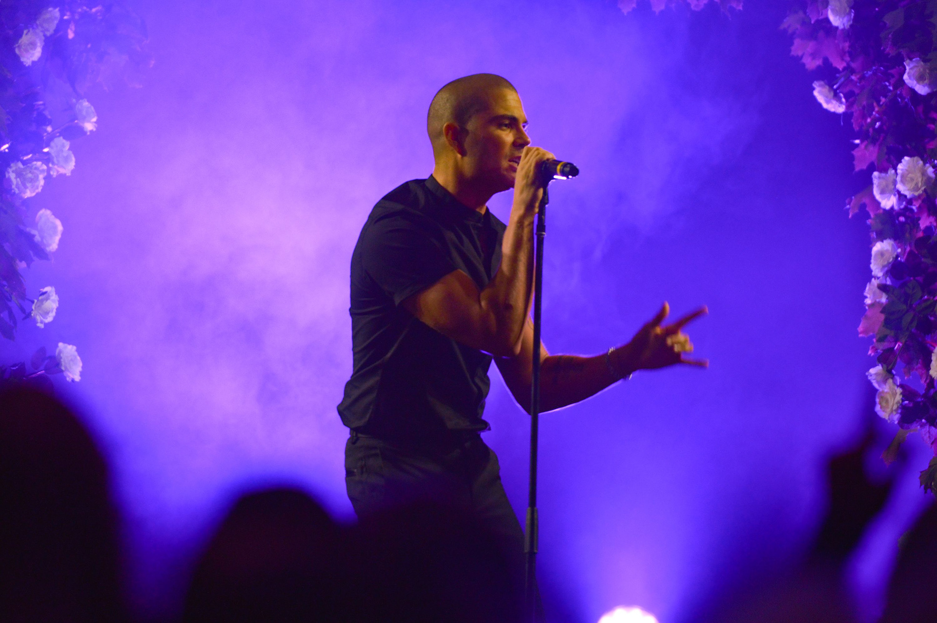 Max George from The Wanted, Singing on the stage at the 2019 Manchester Fashion Festival - runway photographer