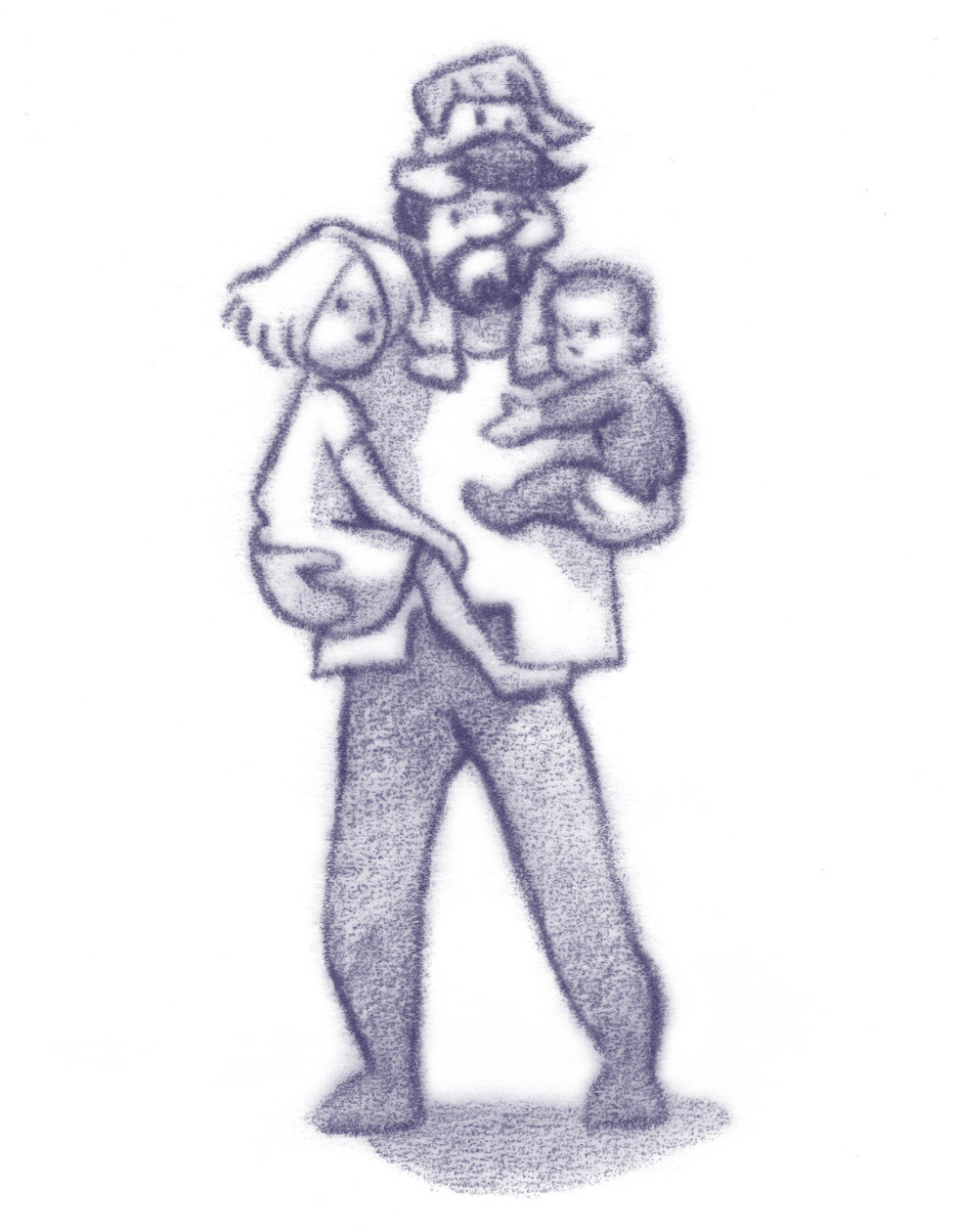 Mann trägt Kind, Kleinkind und Baby. Illustration.