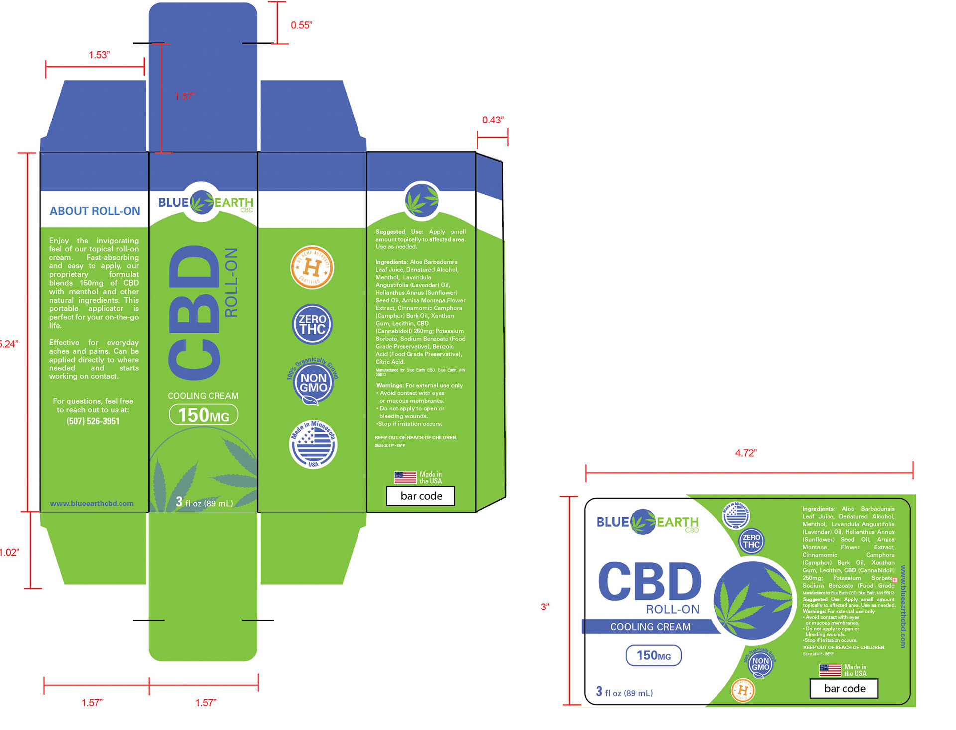 CBD Roll-On Cooling Cream - Box and label design