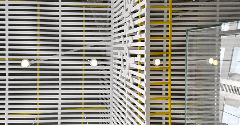ceiling section, ramoprimo, interior design, white pine wood, lines