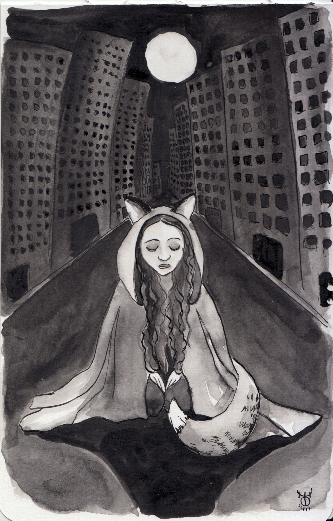 Fox girl in the city - 21 x 14cm £30